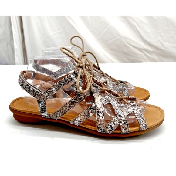 Naturalizer Grey Snake Skin Animal Strappy Lace Up Flat Sandal Size 9 - Picture 7 of 16